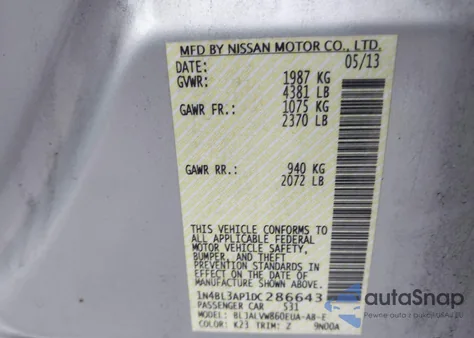 2013 Nissan Altima 3.5 Sl from USA, damaged, VIN 1N4BL3AP1DC286643